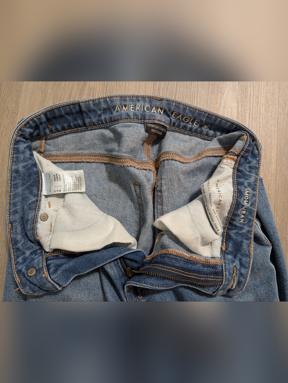 American Eagle Outfitters Blue Distressed Mom Jeans - 2 - Preloved - Picture 2 of 7